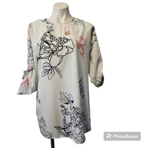 Dress Floral Design Polyester White Black Pink Size XL